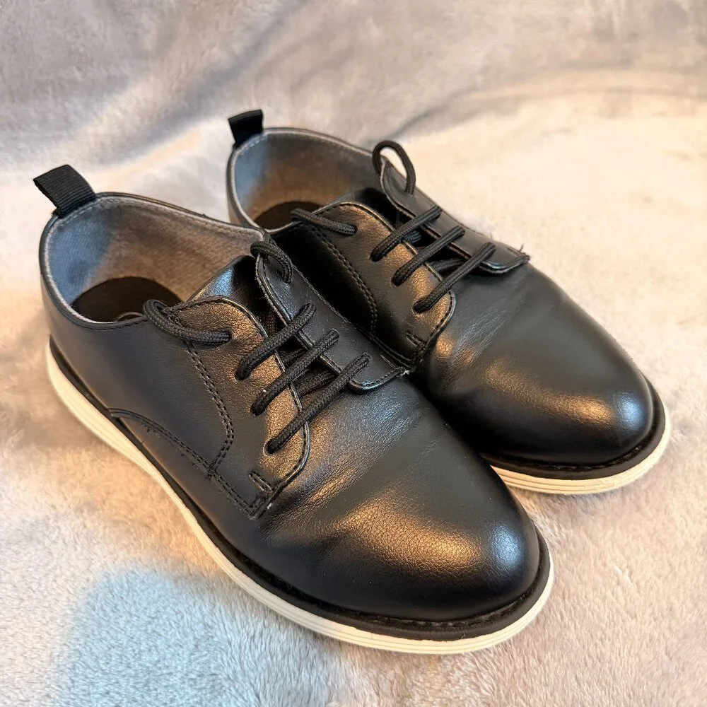 Cat & Jack Boys’ Will Oxford Dress Shoes Size 1 Black Formal Lace Up Cushioned